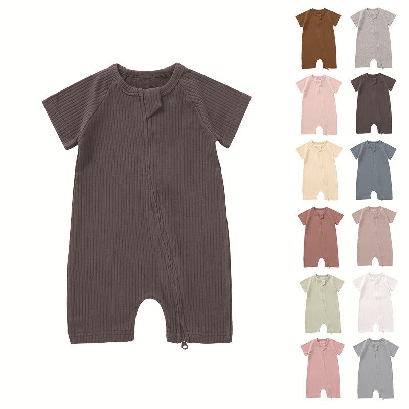 Organic Cotton Short Sleeve Rib Baby Grow Baby Sleepsuit Zipper Baby Short Rompers