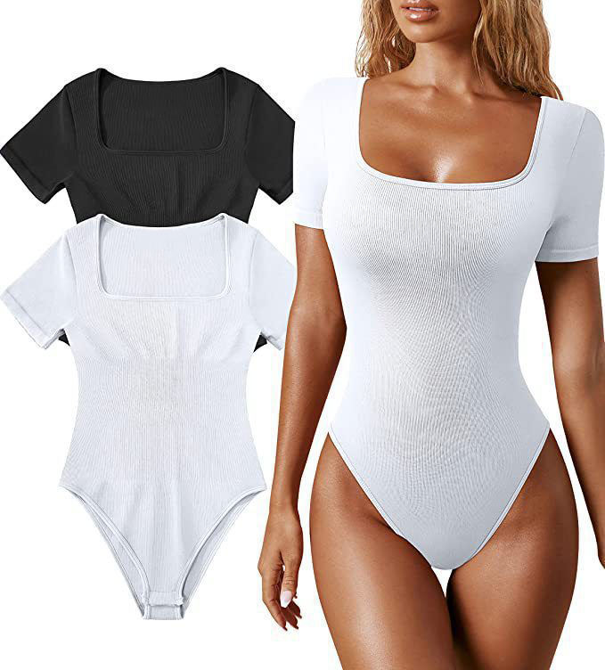 IStapromo Gifts 2025 Summer's Women's Sport Jumpsuit with Square Collar and Short Sleeves Skintight Design New Bodysuits