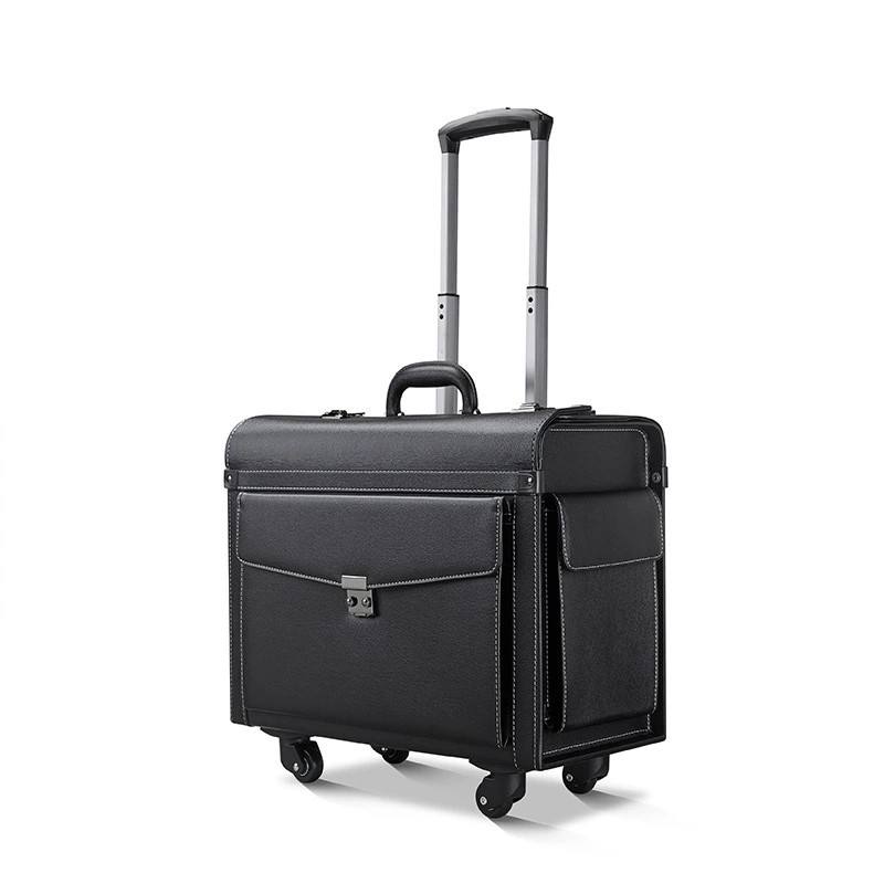 Premium Modern PU Leather Professional Business Travel Case Spinner Portable Lightweight Waterproof Pilot Trolley Luggage