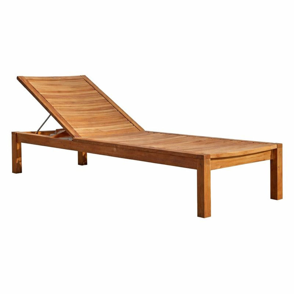 Modern Design Solid Teak Wood Sun Lounger with Metal Adjustment Support Foldable Patio Reclining Beach Chair Factory Wholesale