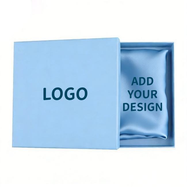 High Quality Luxury Custom Box Sky Blue Color Women Long Silk Screen Printed Double-sided Scarf