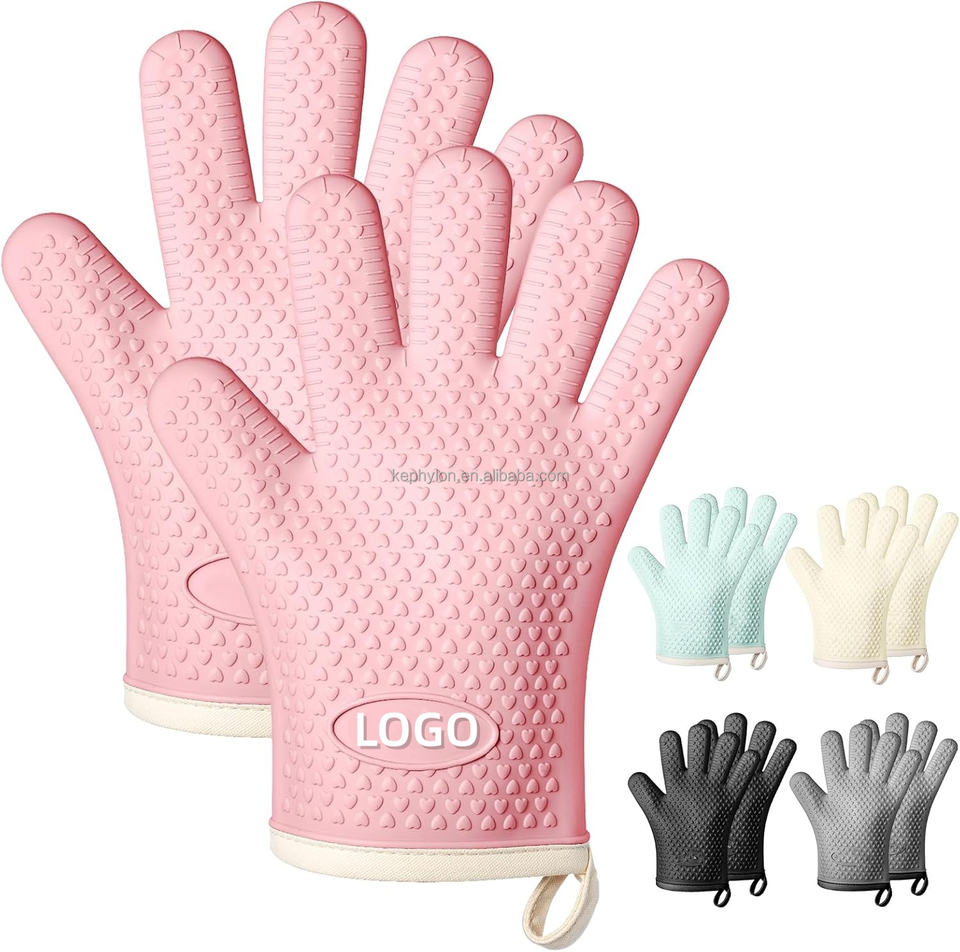 Heat Resistant Silicone Oven Mitts Non Slip Cotton Lining BPA Free Waterproof Gloves for Kitchen Baking Grilling Microwave