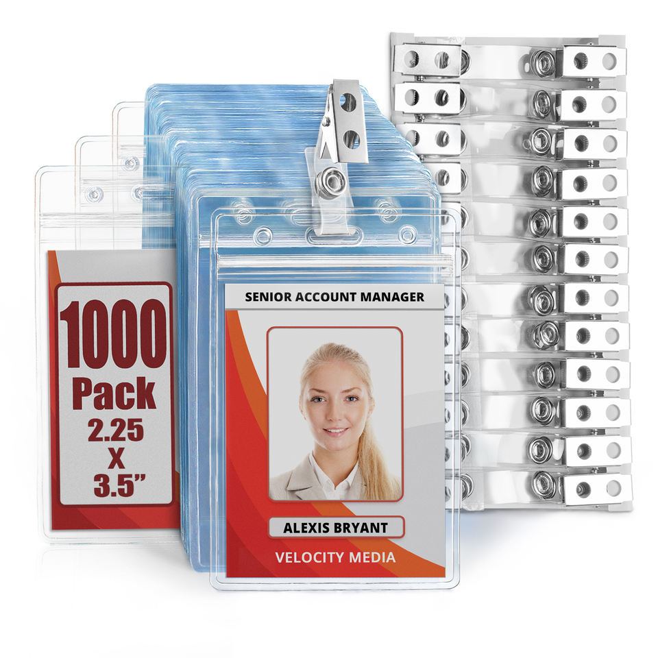 Soft PVC ID Card Badge Holder Vertical Slot Zipper 2.25
