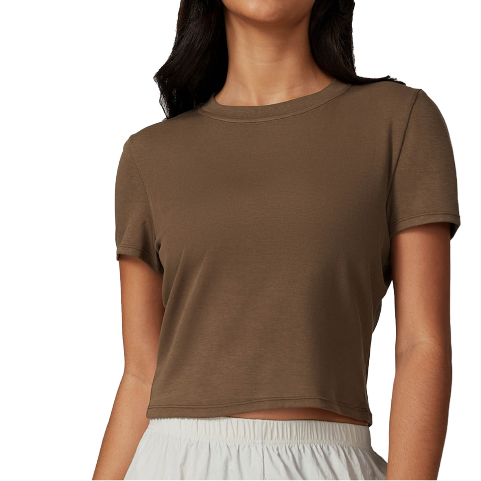 Smooth Spandex/Nylon Blend Breathable Crew Neck Half Sleeve Slim Fit Yoga Gym Wear Crop Tops for Women