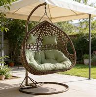 125cm Large Base Anti-Tip Modern Outdoor Egg Swing Chair PE Rattan Wicker Metal Stand 300kg Load Courtyard