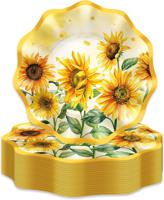Factory Direct 9-Inch Yellow Sunflower Paper Plates Scalloped Edges Modern FOIL Birthday Flower Party Decorations Disposable