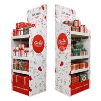 Custom Pop-up Floor Cardboard Display Stand Foldable Flooring Carton Display Rack Corrugated Display Shelf for Christmas