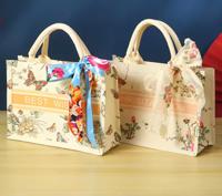 Reusable Small Jute Tote Bags Wholesale Luxury Eco Friendly Fabric Tote Custom Print Souvenir Wedding Gift Jute Bag