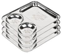 Budget Stainless Steel Divided Dinner Plate – 3‑Compartment Food Tray for Home & Canteen Tableware