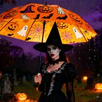 Novelty Halloween Golf Umbrella Unique Graphic Print Straight Durable Construction Comfortable EVA Handle for Outdoor Events