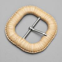 Custom Light Brown Wood Look Handmade Natural Raffia Straw Mix Metal Crochet Cover Buckle for Dress Belt for Clothing