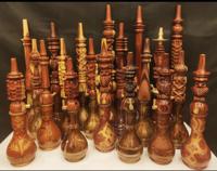 Egyptian Luxury Hand Carved Wood Hookah with Lacquer Finish Brass Stem Mini Design Glass Vase for Shisha Smoking Customizable