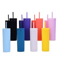 Custom Logo Double Wall Bpa Free Acrylic 450ml Straight Straw Tumbler Frosted Rubber Paint Eco-Friendly Christmas Gift Cup
