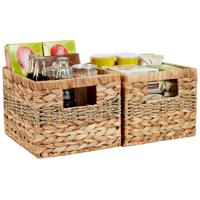 Hand Woven Eco-Friendly Natural Water Hyacinth Baskets 2-Pack 10x8.5x7in Modern Home Pantry Organizers & Storage Bins Handles