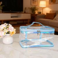 Portable 2-Layer Large Makeup Bag Reusable Train Case Cosmetics Organizer Waterproof Transparent PVC Hot Stamping Recyclable