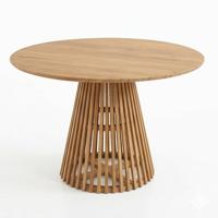 Premium Solid Teak Wood Round Dining Table Slatted Base Handcrafted Eco Friendly Modern Living Room Furniture
