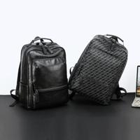 New Trendy Backpack, Business Casual Cowhide Leather Laptop Bag, European and American Style Student School Bag.