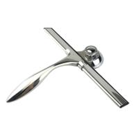 Stainless steel windshield wiper for cleaning glass. Bathroom mirror glass scraper for removing glass.