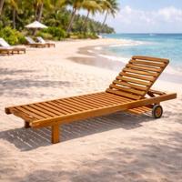 Solid Teak Wood Foldable Sun Lounger with Wheels Adjustable Backrest Eco-Friendly Outdoor Beach Chair for Hotel & Resort Use