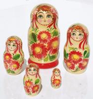 Modern Soviet Style 5pcs Matryoshka Nesting Wooden Dolls Set Bright Flowers Home Decor Woodcraft Model Toy