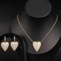 Customized Joyeria Circonitas Forma Corazon Jewelry Sets Gold Plated Ice Out Heart Zircon Women Earring Necklace Set