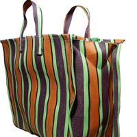 Customizable Eco-Friendly Reusable Zipper Tote Shopping Bag Recycled Plastic Custom Stripes Handles Sustainable Supermarket