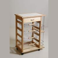 Superior Solid Wood Beech Kitchen Trolley with Drawer and Bottle Storage-Modern Design for Kitchen & Bathroom Use